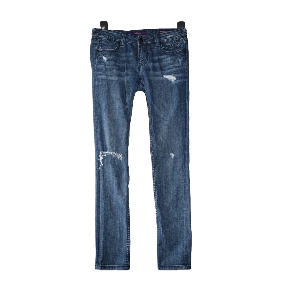 Vigoss Skinny Jeans Womens 3/4 27 Blue Medium Wash Distressed Low Rise Denim